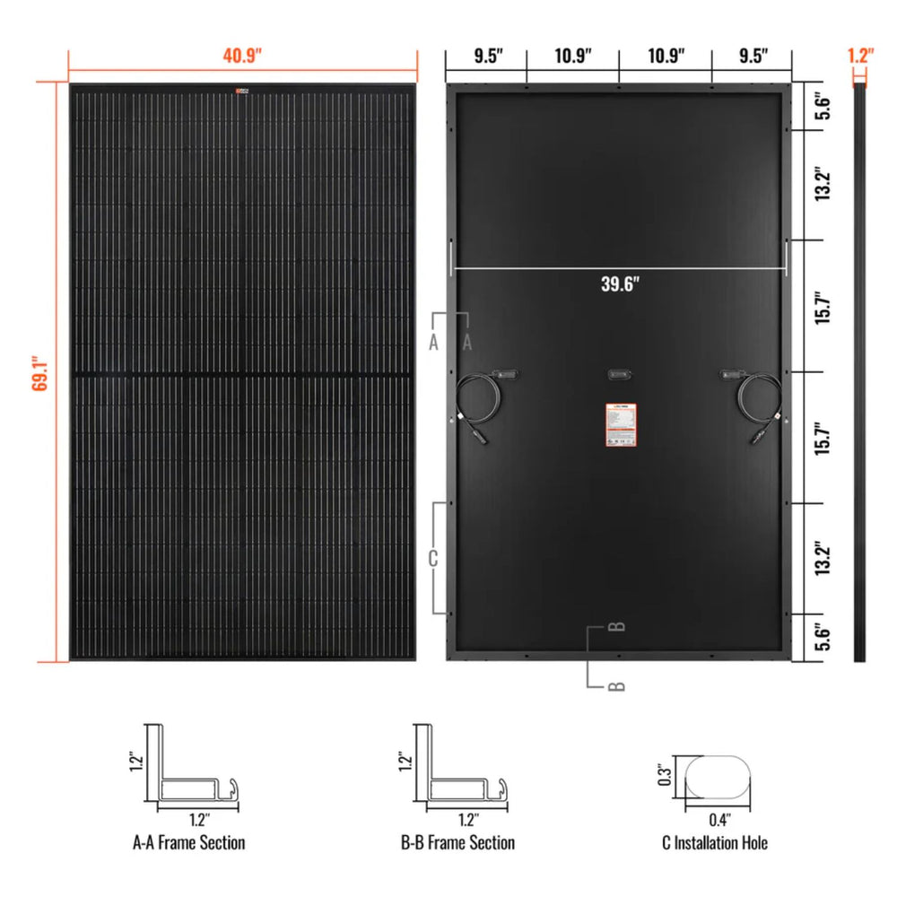 Rich Solar MEGA 370 PRO ONYX Watt Solar Panel dimensions