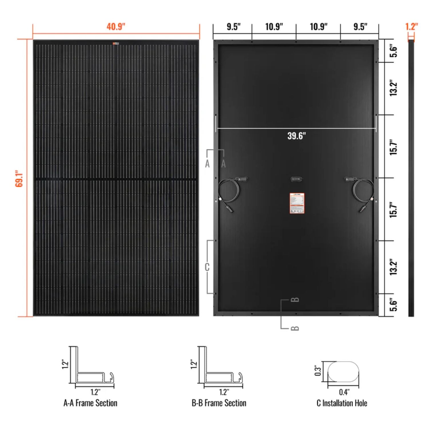 Rich Solar MEGA 370 PRO ONYX Watt Solar Panel dimensions