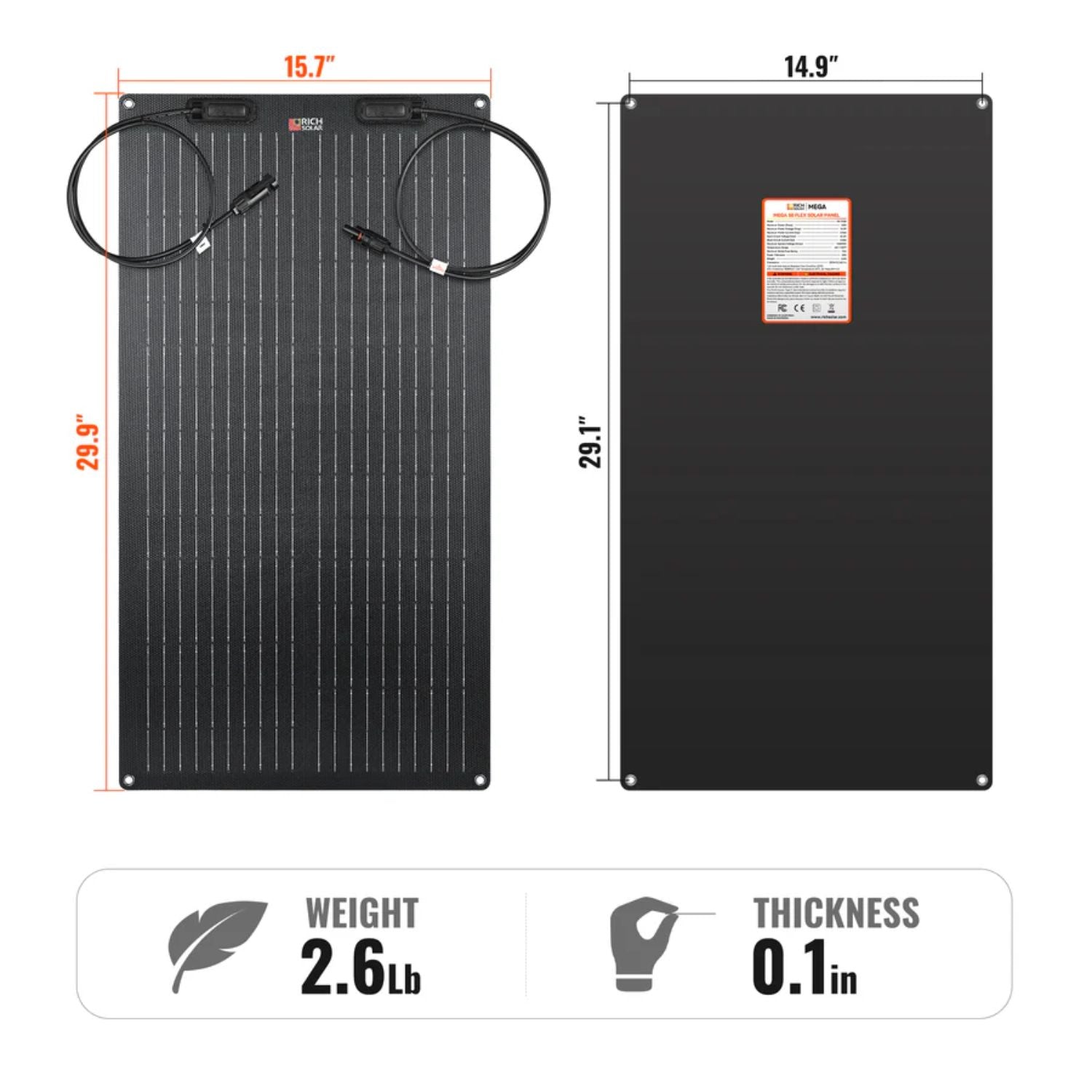 Rich Solar MEGA 50 FLEX 12V Flexible Solar Panel dimension