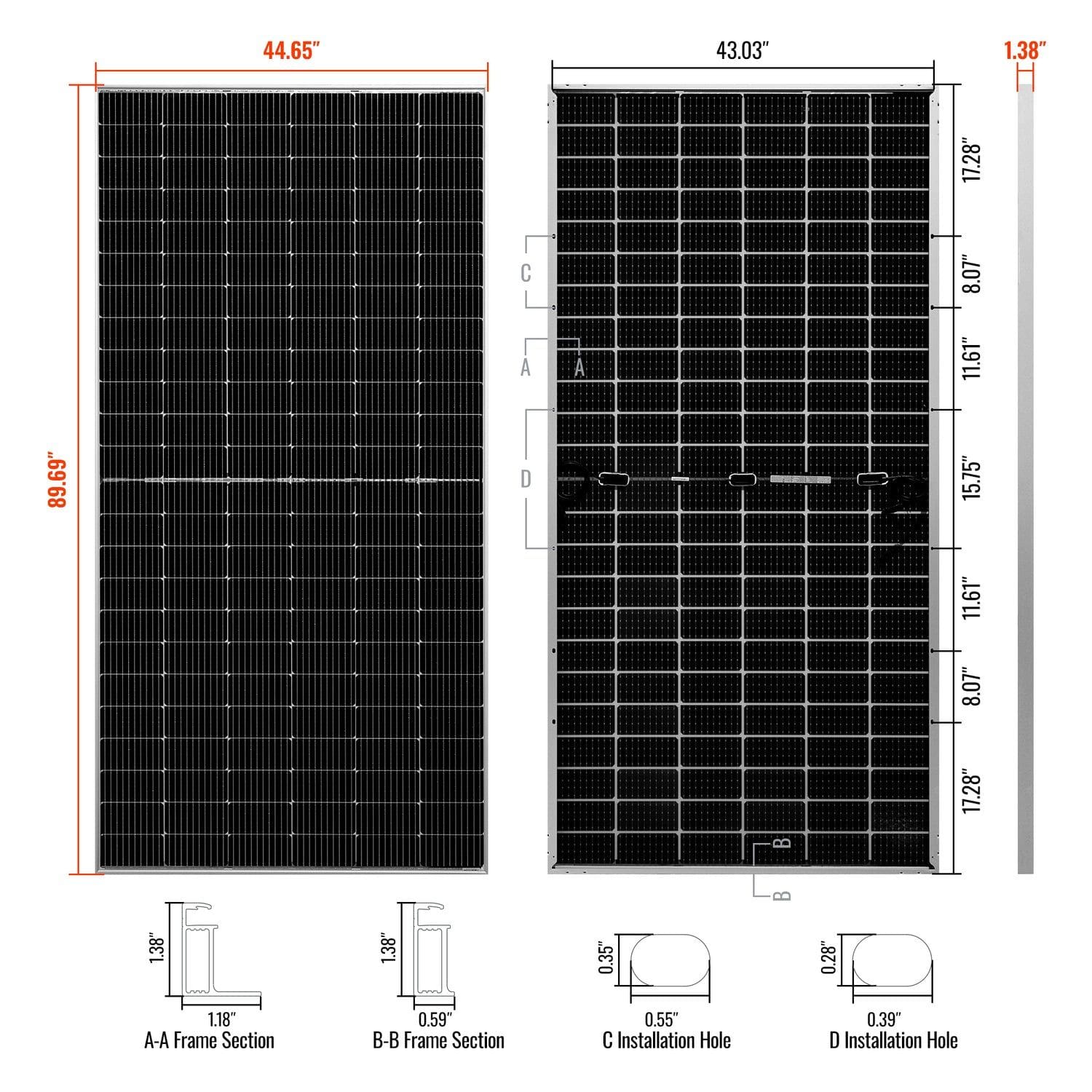 Rich Solar MEGA 550W Bifacial Solar Panel Dimensions