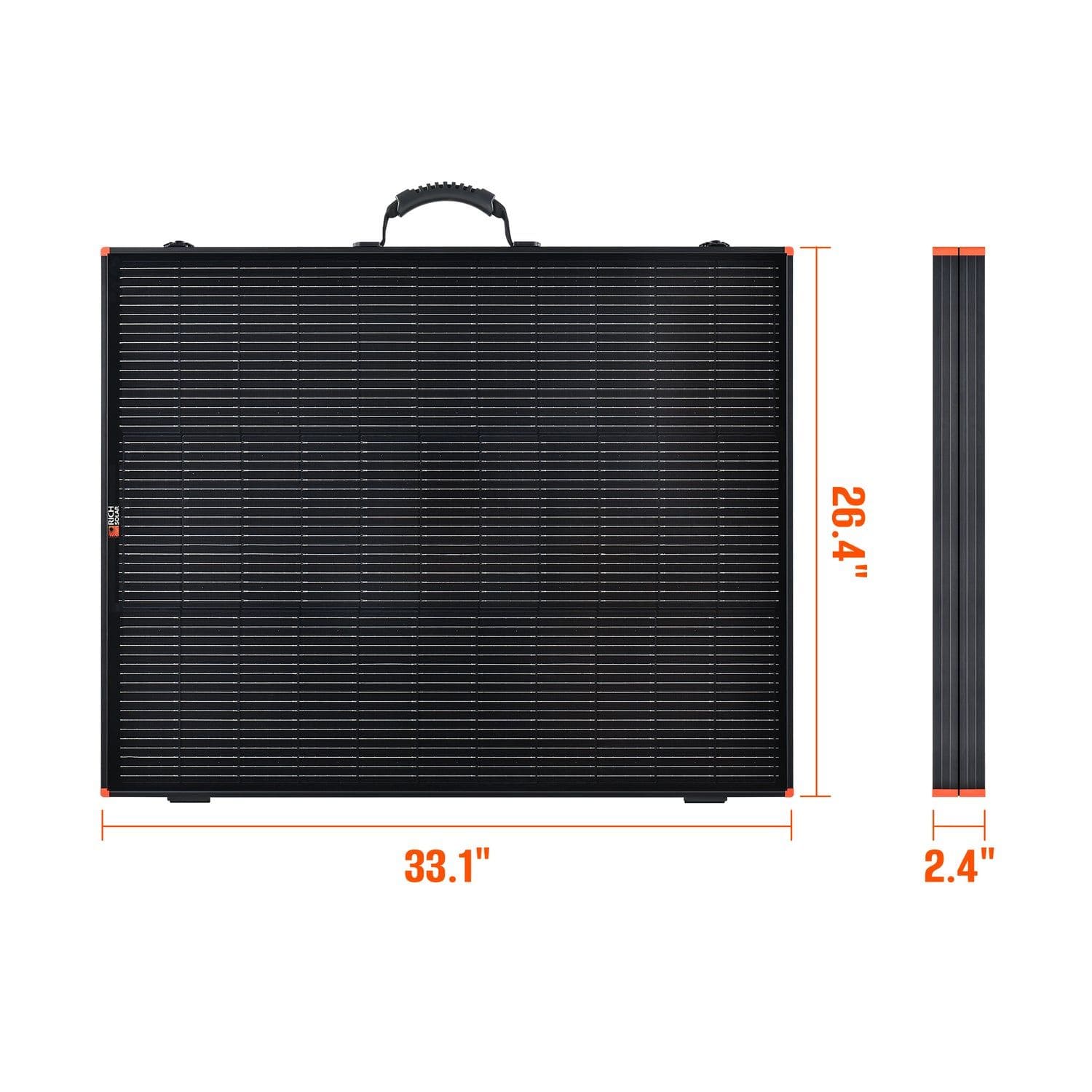 Rich Solar Mega 200W Portable Solar Panel Briefcase Back View Dimensions