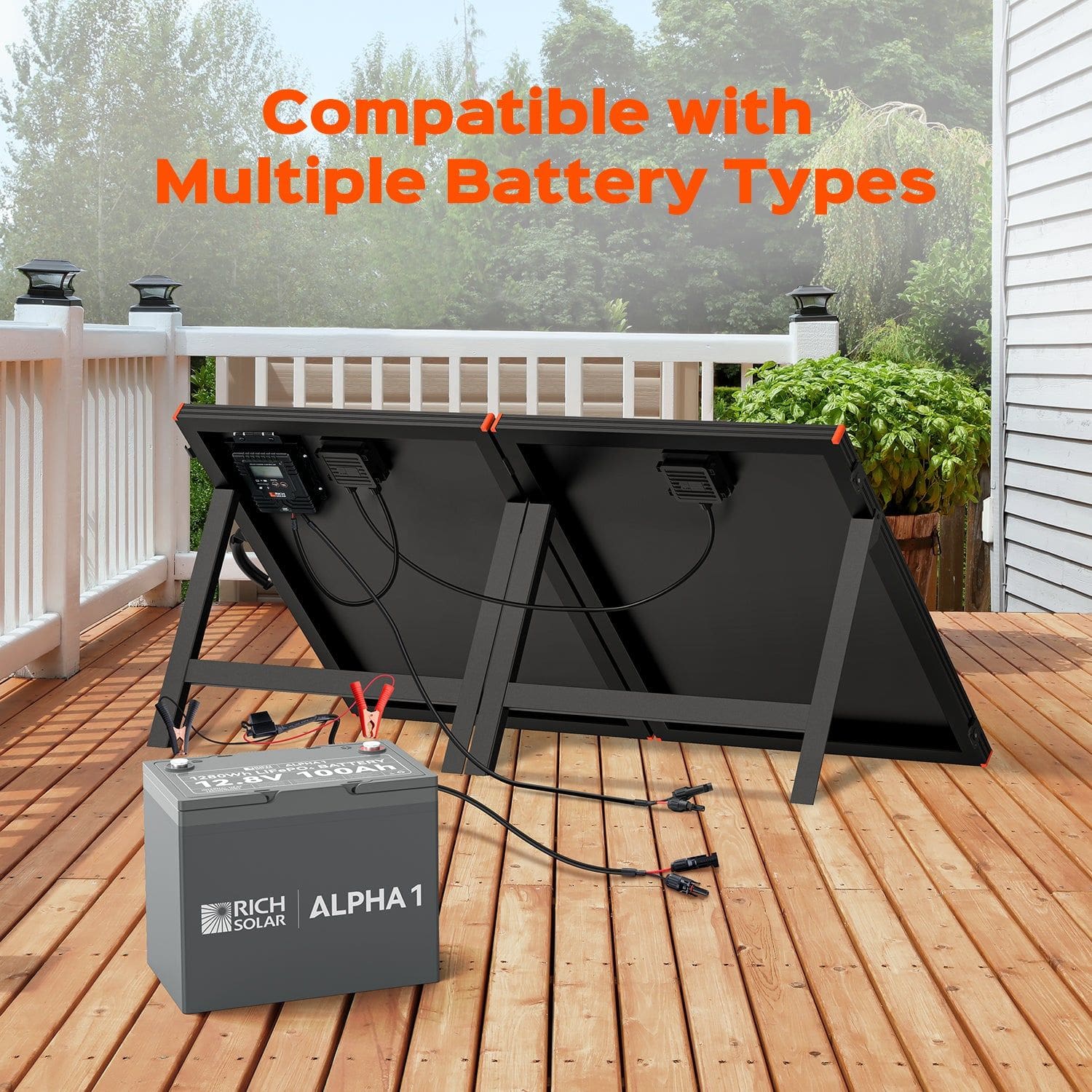 Rich Solar Mega 200W Portable Solar Panel Briefcase  – compatible with multiple battery types for versatile off-grid charging.
