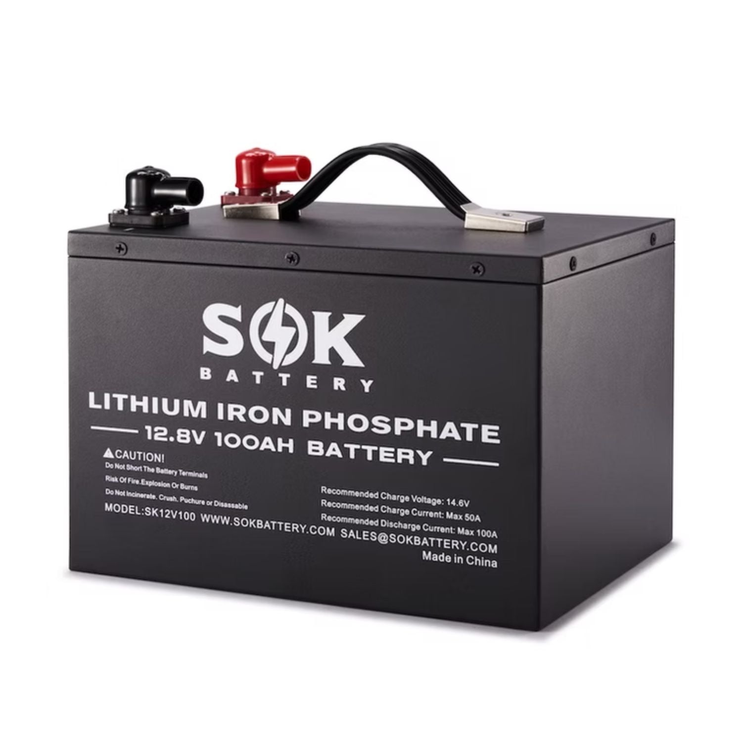 SOK 12V100Ah LiFePO4 Battery Bluetooth & Built-in heater side view