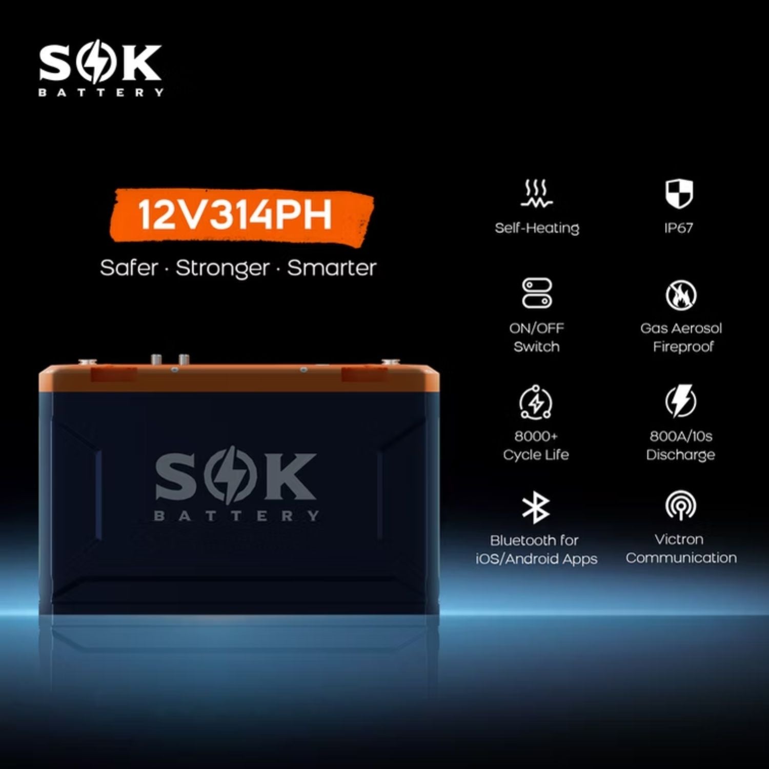 SOK 12V314Ah Battery, Built-in heater & Bluetooth,Victron CAN Comms SK12V314PH features