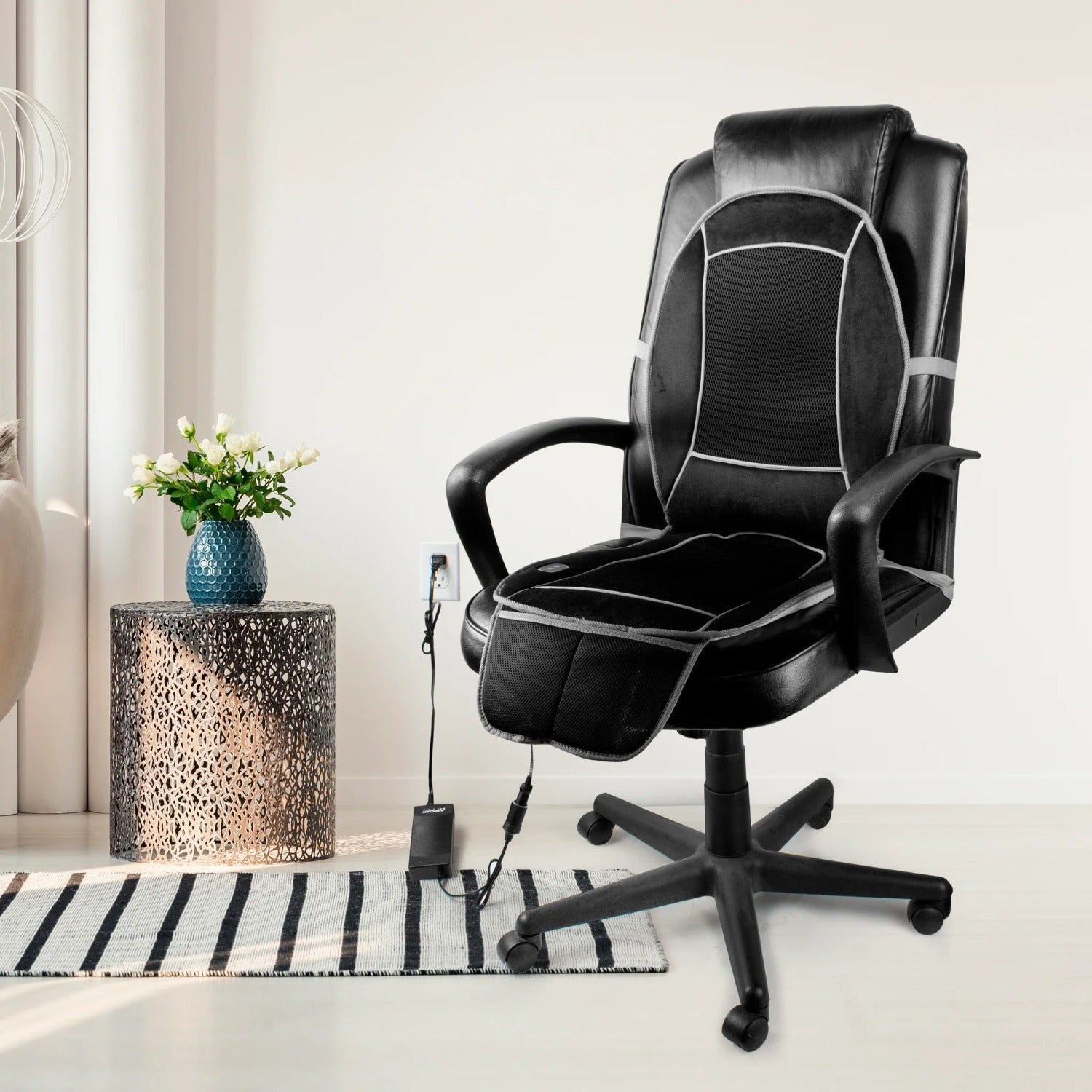 Seat Cushion Connected With Wagan Tech AC to DC 10 Amp Power Adapter