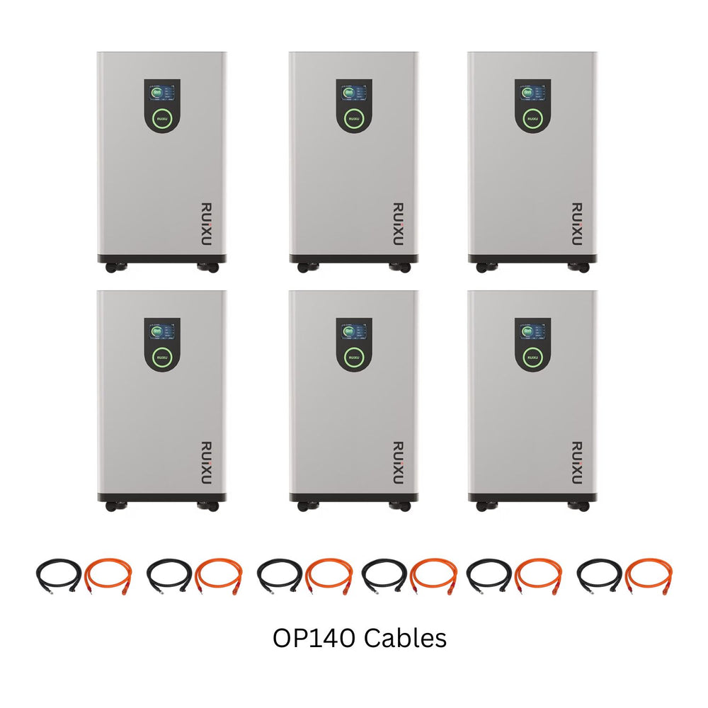 Six RUiXU Lithi2-16 16kWh Battery System with 6 pair OP140 Cables