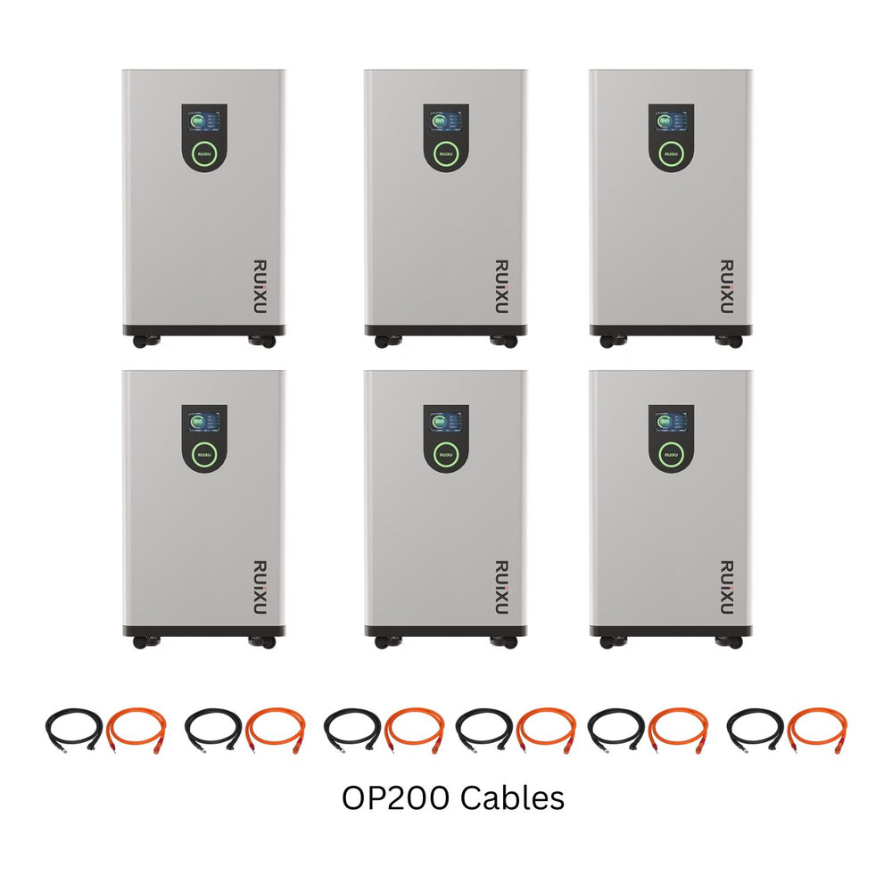Six RUiXU Lithi2-16 16kWh Battery System with 6 pair OP200 Cables