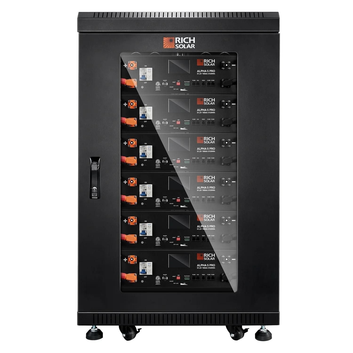 Six Rich Solar ALPHA 5 PRO 51.2V inside the server rack