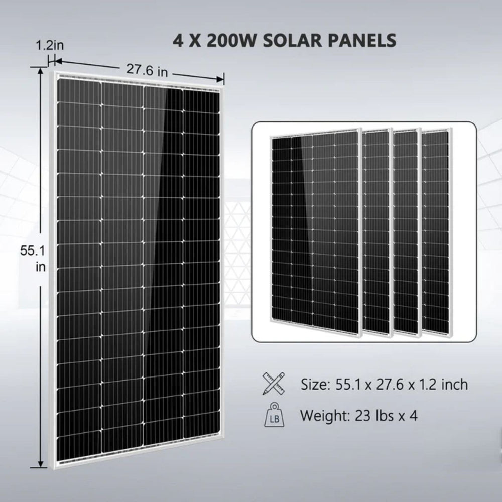 Solar panel with dimensions and specifications on a gray background
