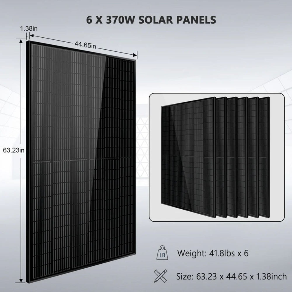 Solar panel with dimensions and weight information on a gray background