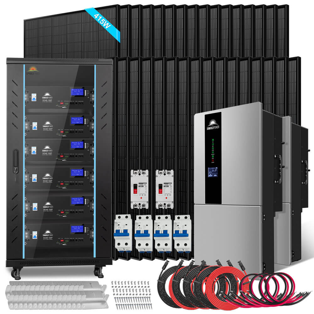SunGoldPower 15.2kW Hybrid Solar Kit with 30.72kWh LiFePO4 Battery – SGH-7.6DN6E complete system