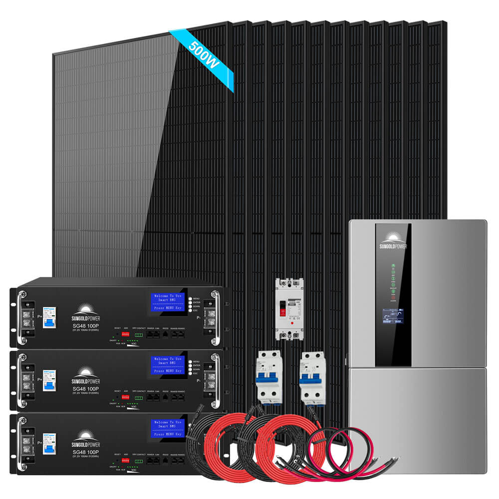 SunGoldPower 7.6kW Hybrid Solar Kit with 15.36kWh LiFePO4 Battery – SGH-7.6N3E complete system