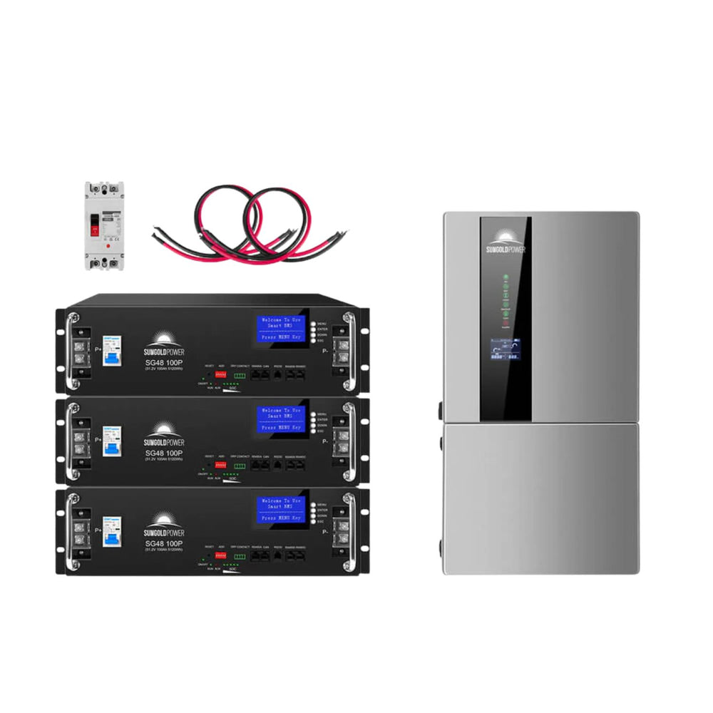 SunGoldPower 7.6kW Hybrid Solar Kit with 15.36kWh LiFePO4 Battery without solar panel