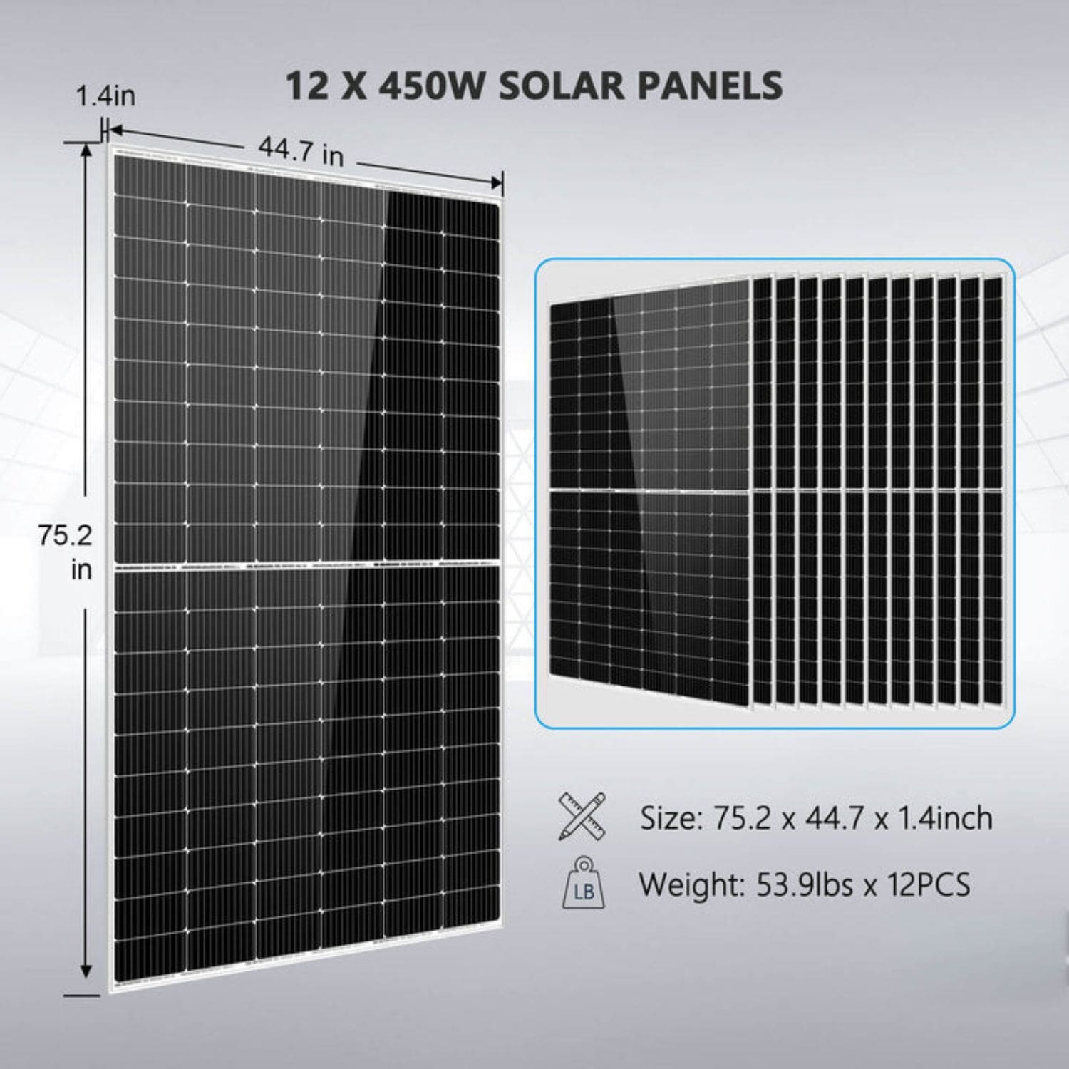 SunGold Power 10000W 48VDC Off Grid Solar Kit - 12 x 450 W Solar Panel