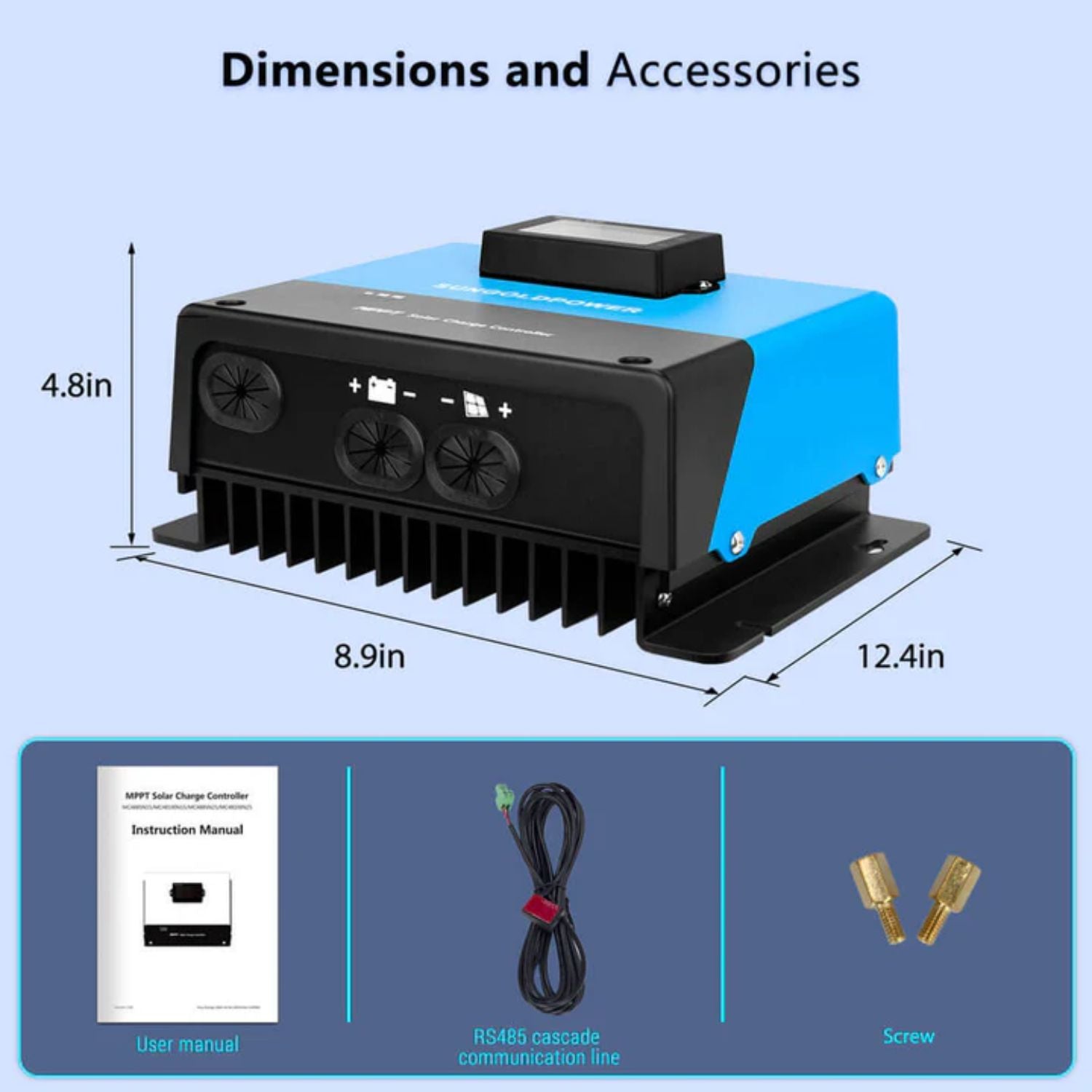 SunGold Power 100 Amp MPPT Solar Charge Controller Dimensions