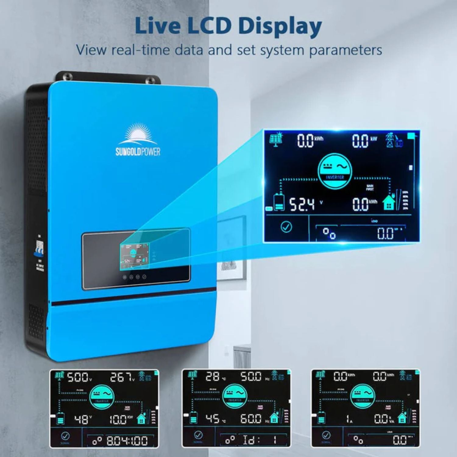 SunGold Power 10KW 48V Split Phase Solar Inverter live LCD Display