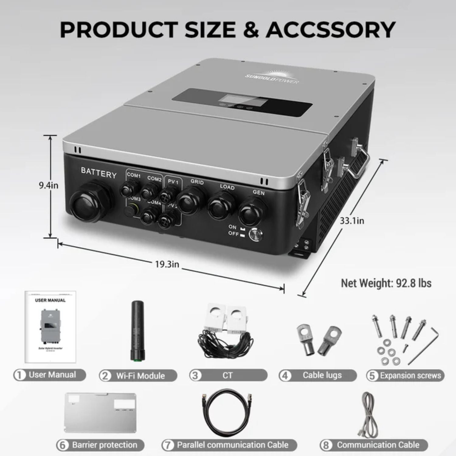 SunGold Power 10KW Hybrid Inverter product size