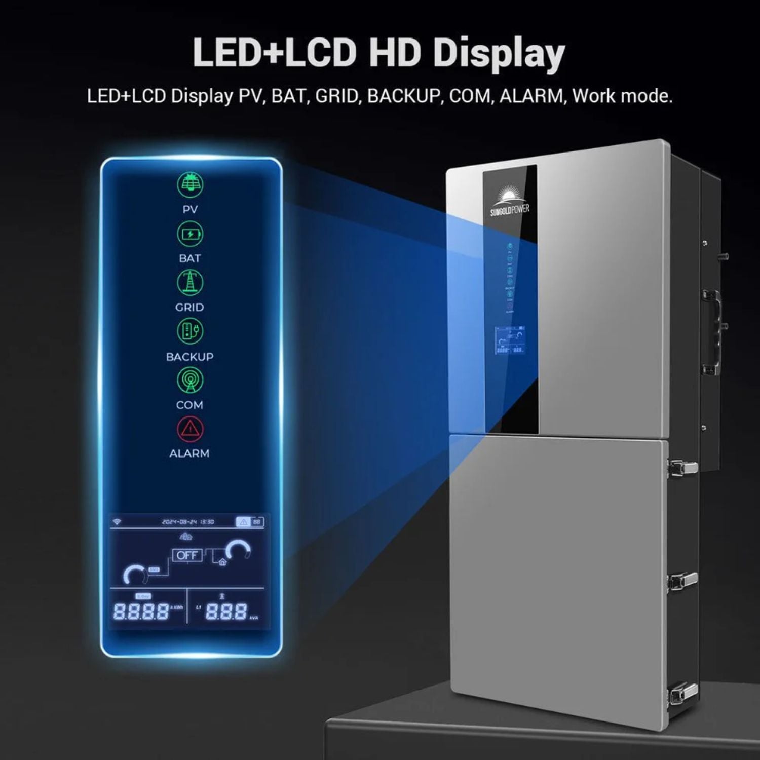 SunGold Power 11.4KW 48V Split Phase Hybrid Solar Inverter - LED+LCD Display