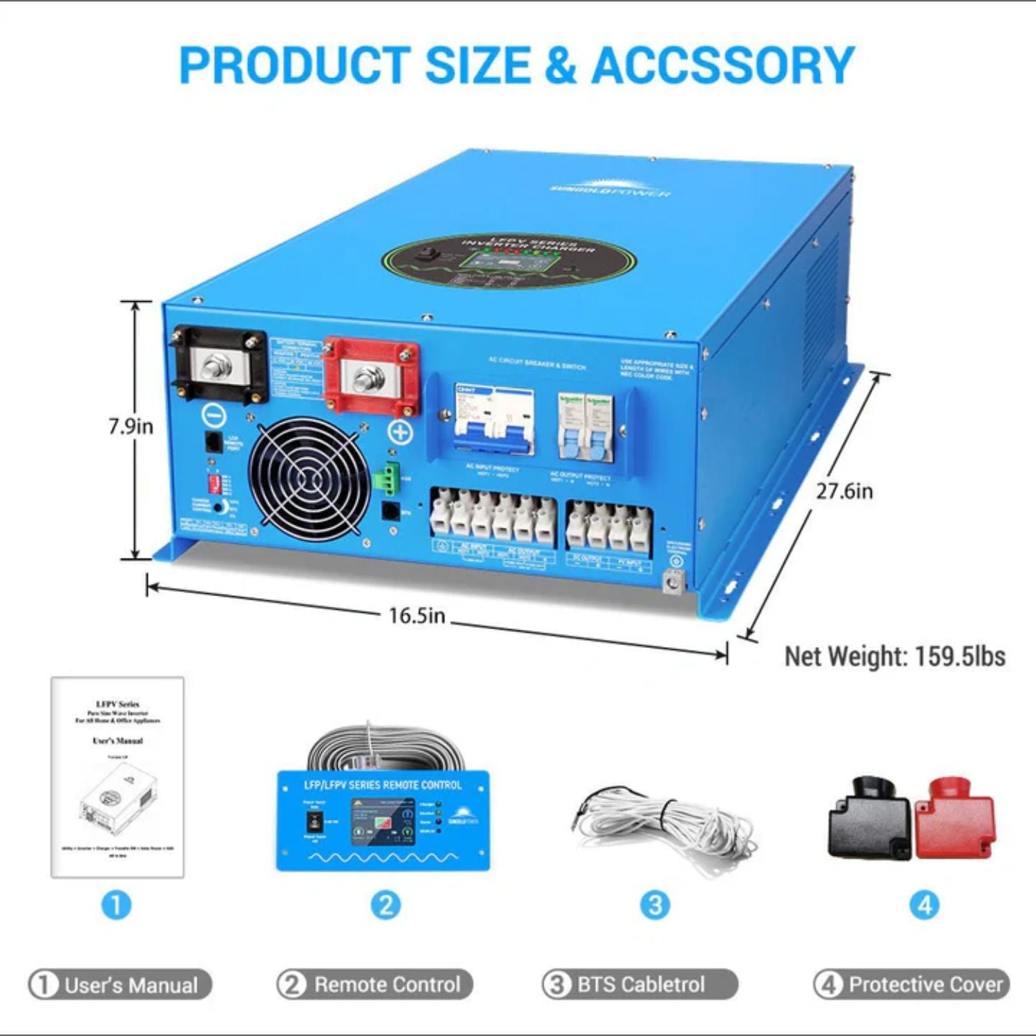 SunGold Power 12KW 48V Split Phase Inverter Size