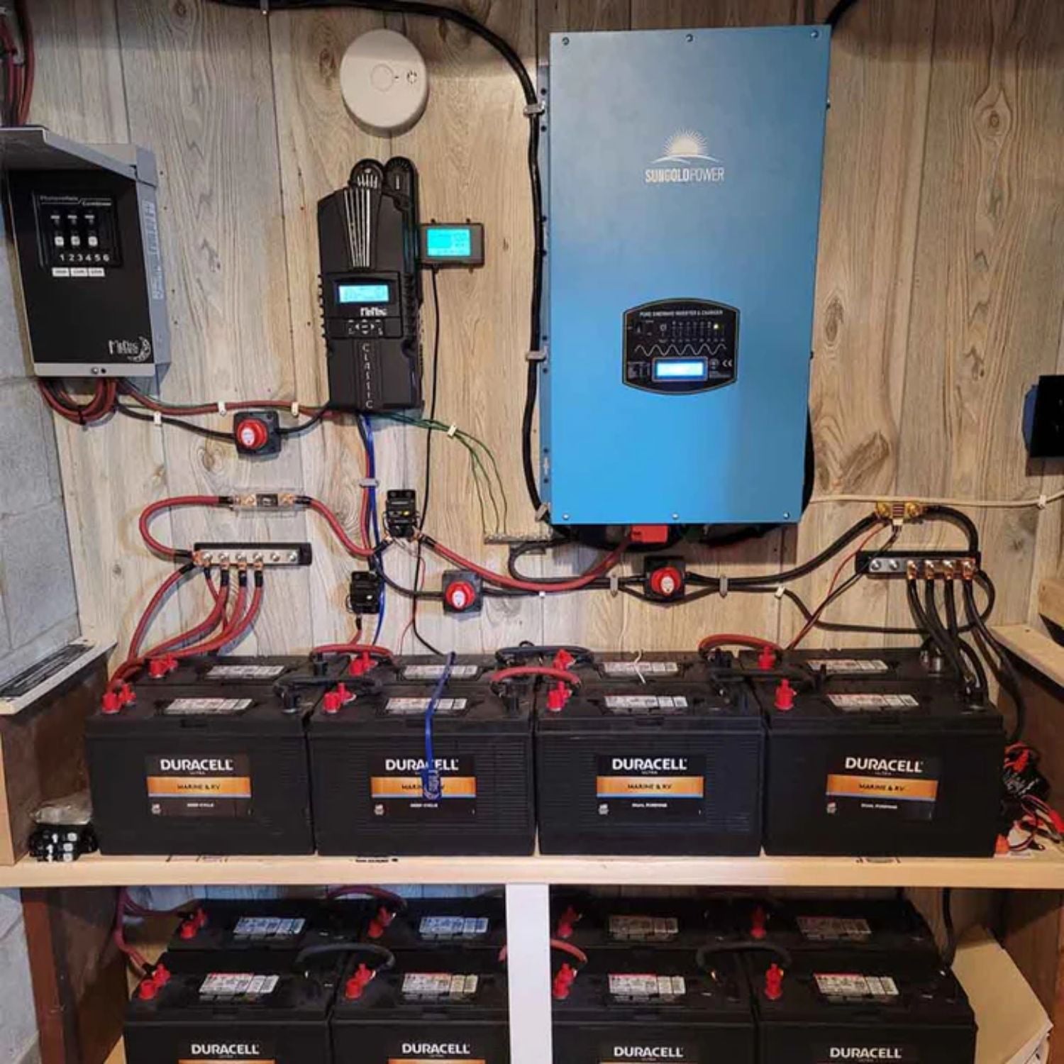 SunGold Power 12KW 48V Split Phase Inverter with a lot of batteries attached