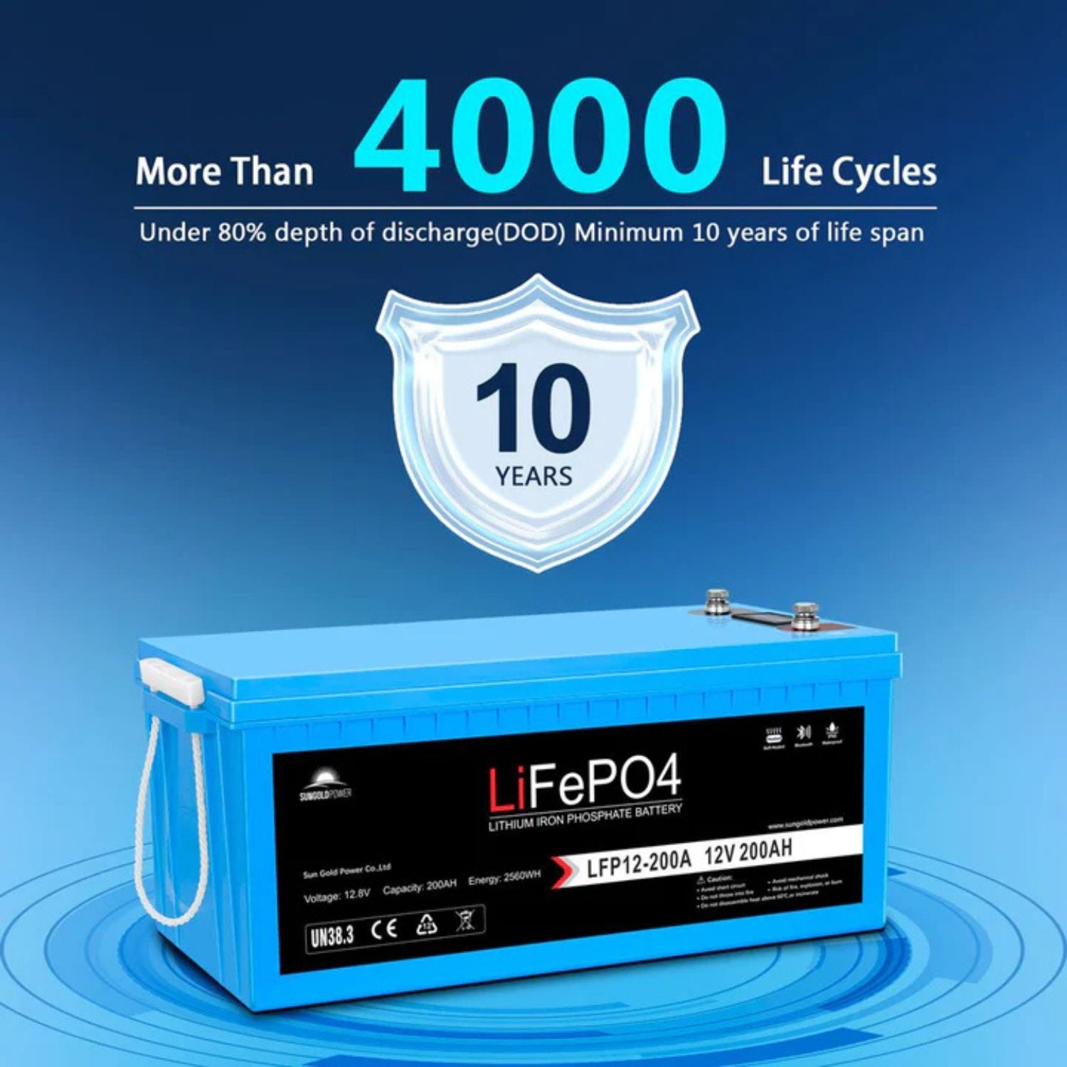 SunGold Power 12V 200Ah LiFePo4 Deep Cycle Lithium Battery warranty