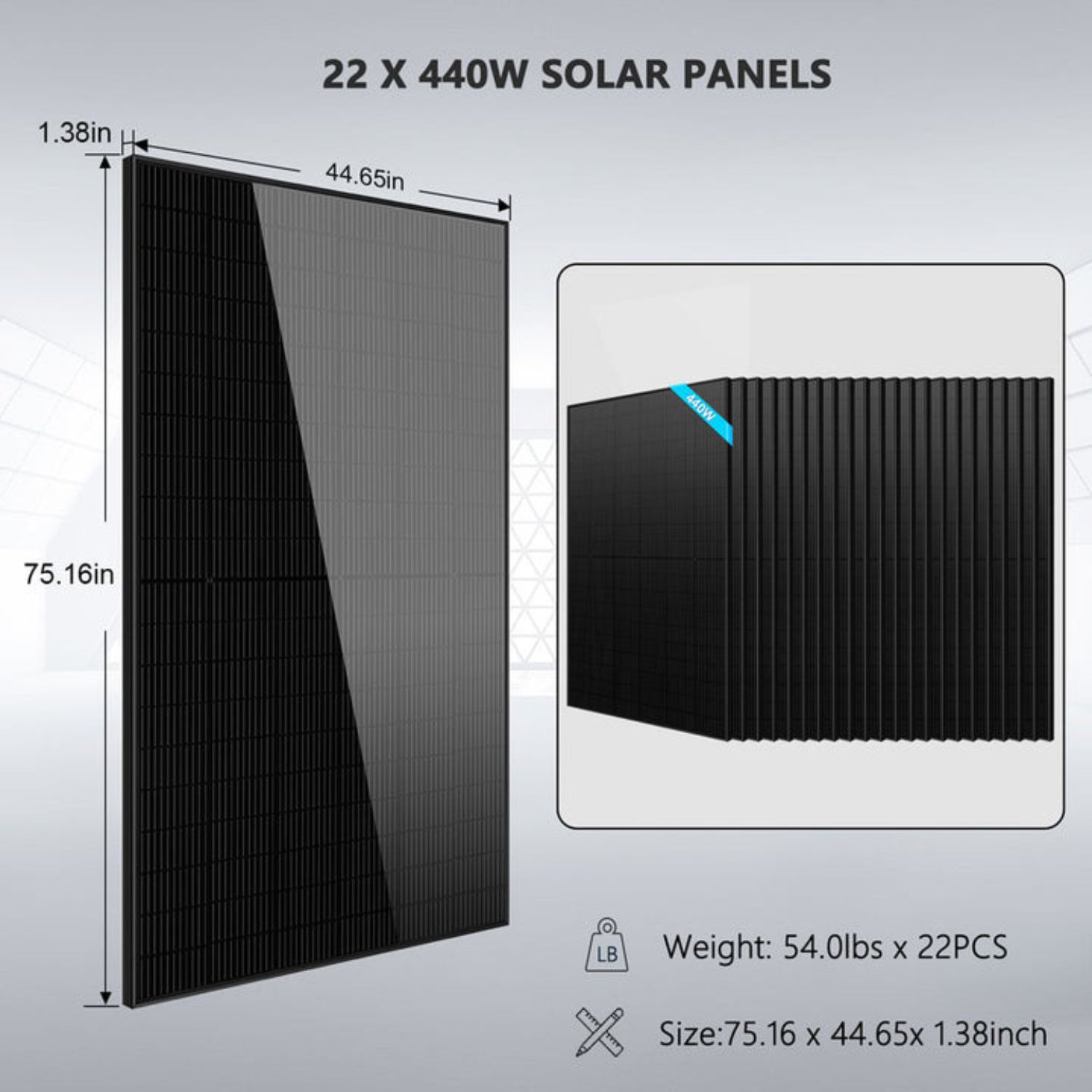 SunGold Power 13000W 48VDC SGR-13K25E Off Grid Solar Kit - 22 x 440W Solar Panel