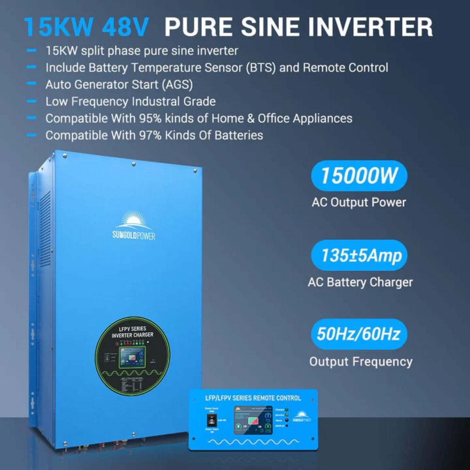 SunGold Power 15KW 48V Split Phase Inverter Pure Sine Inverter