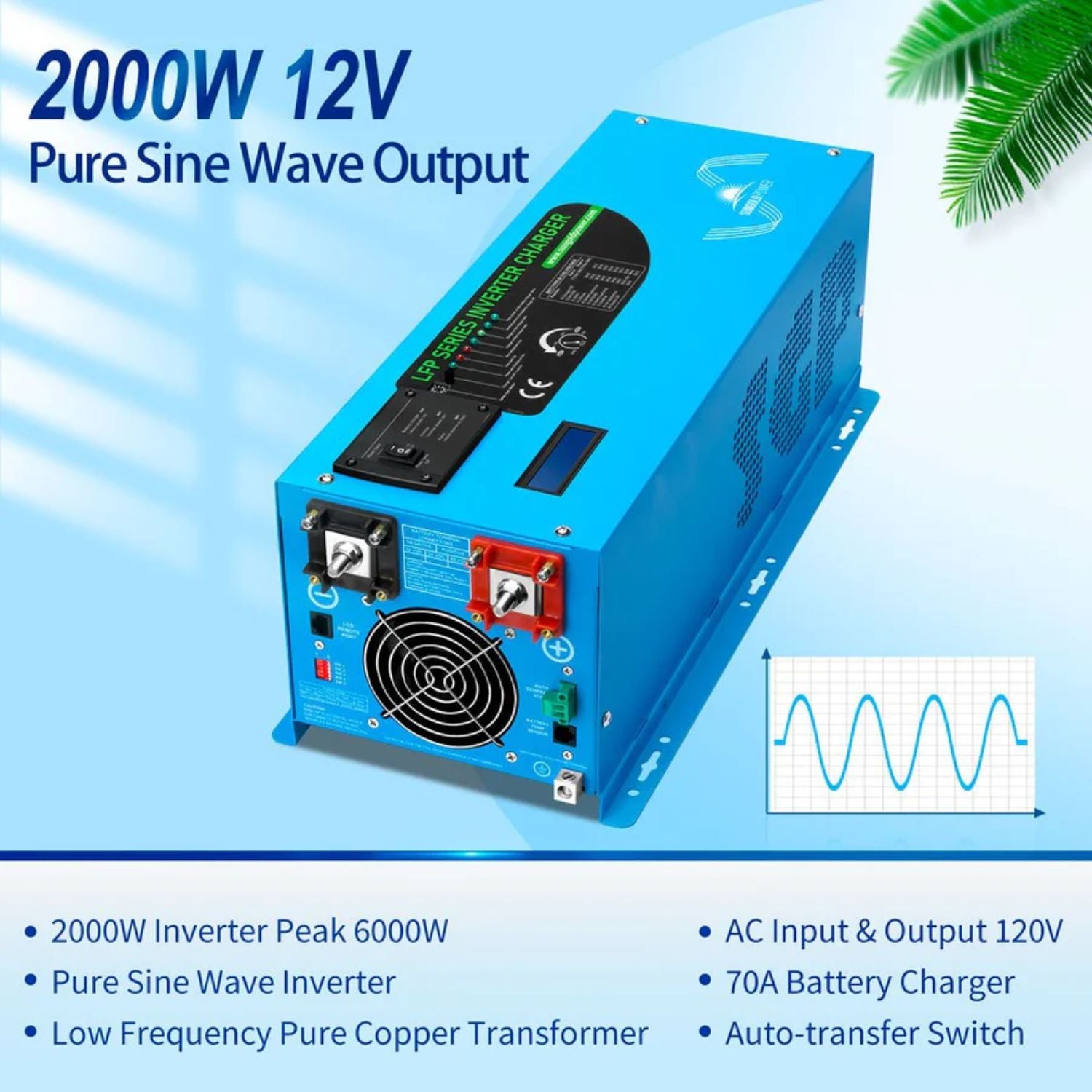SunGold Power 2000W DC 12V Pure Sine Wave Inverter With Charger Features