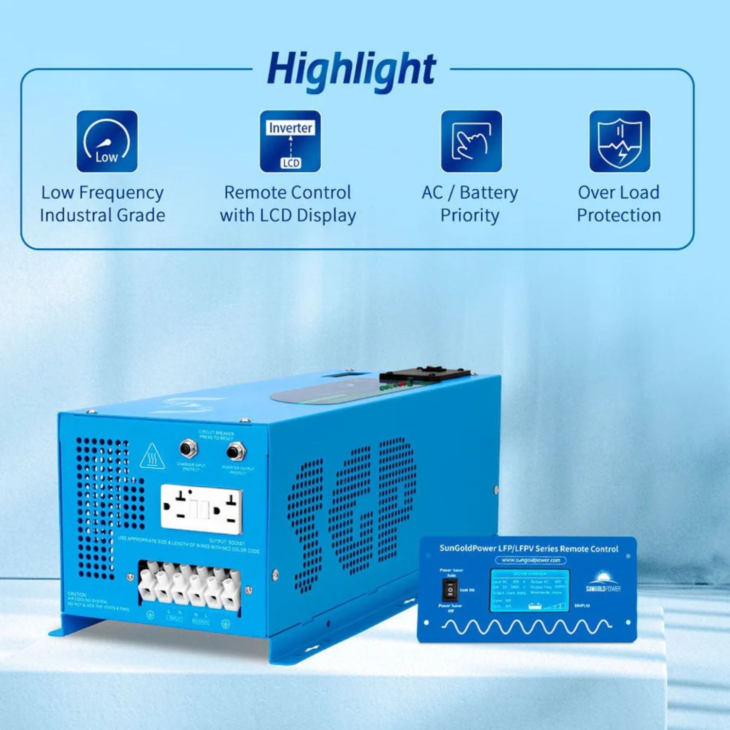 SunGold Power 3000W DC 12V Pure Sine Wave Inverter With Charger - Highlights
