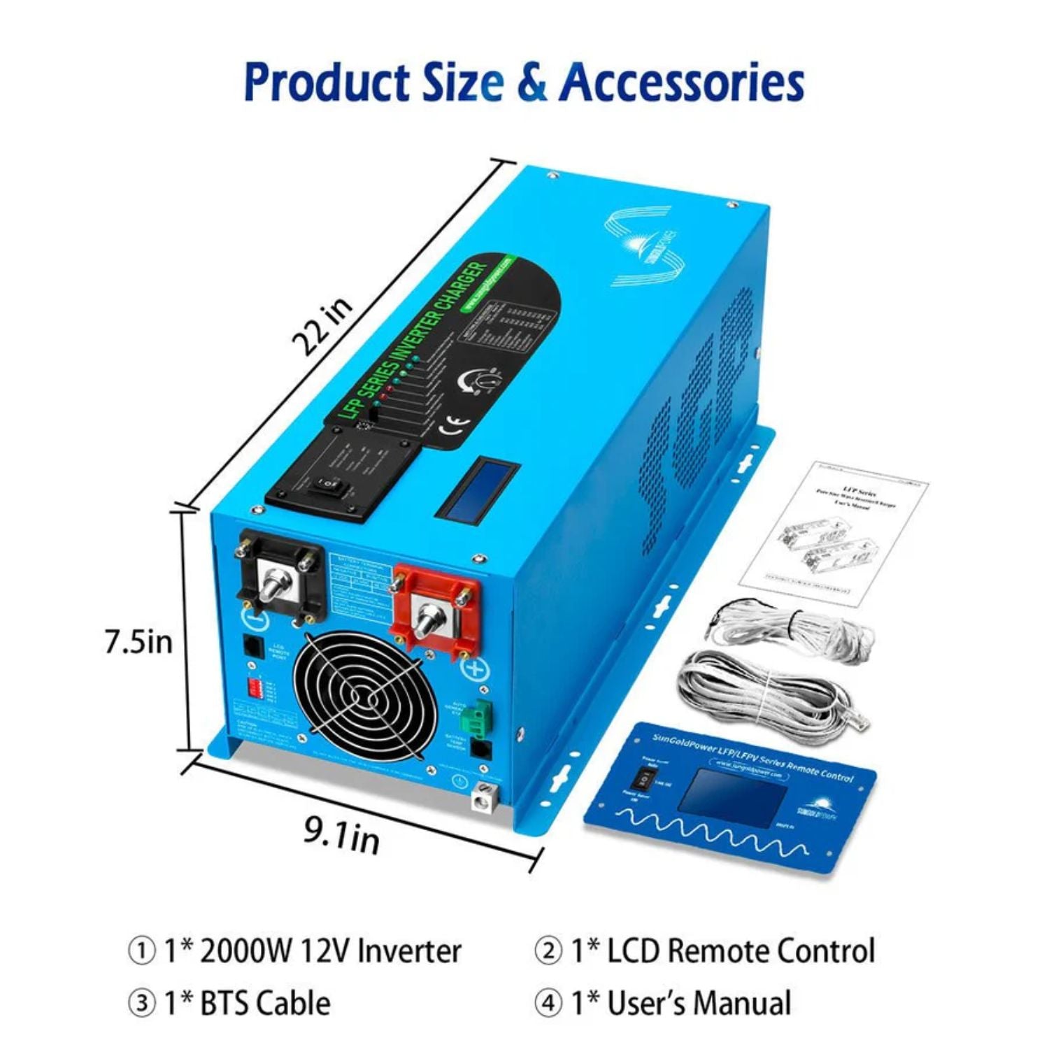 SunGold Power 3000W DC 12V Pure Sine Wave Inverter With Charger dimensions