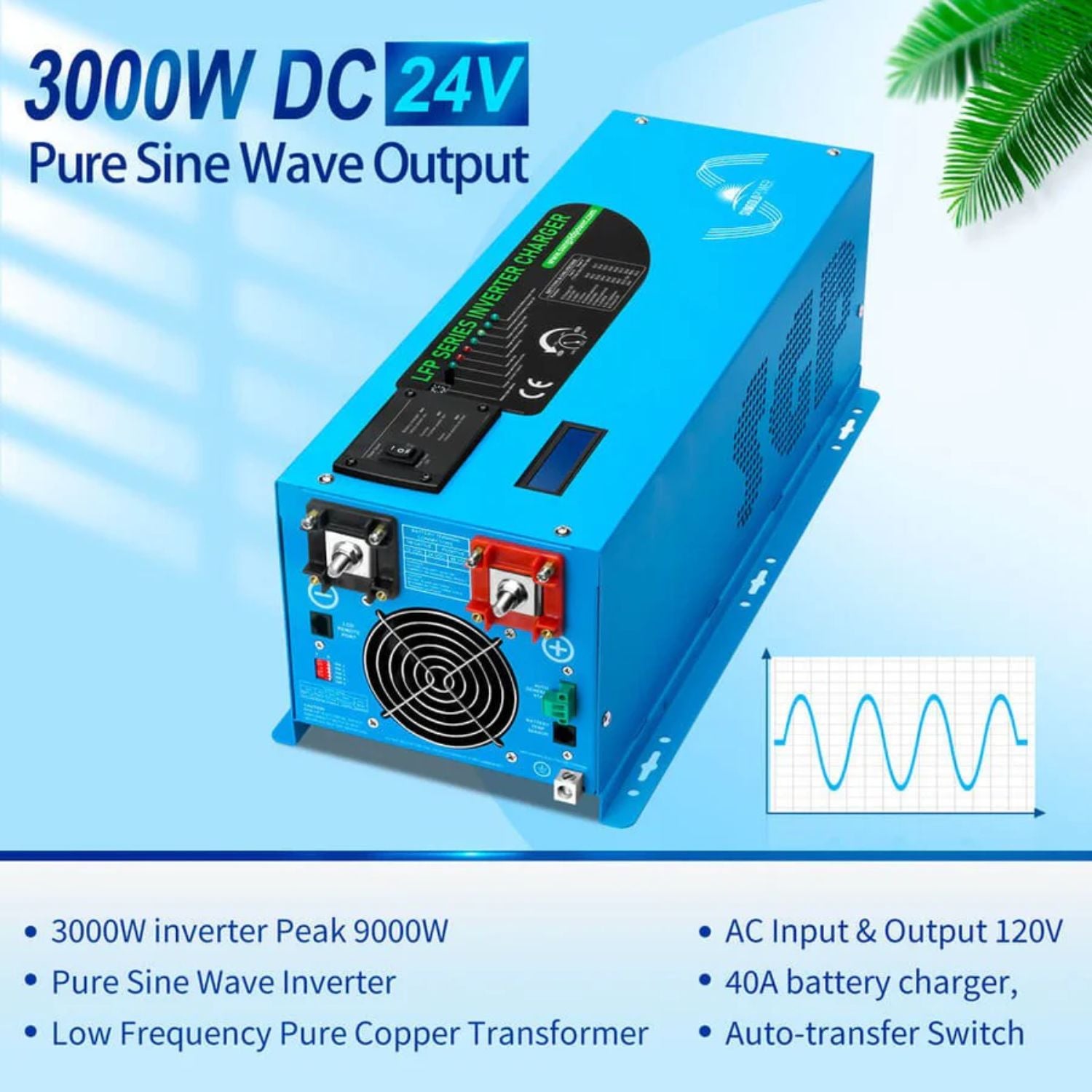 SunGold Power 3000W DC 24V Pure Sine Wave Inverter With Charger - Features