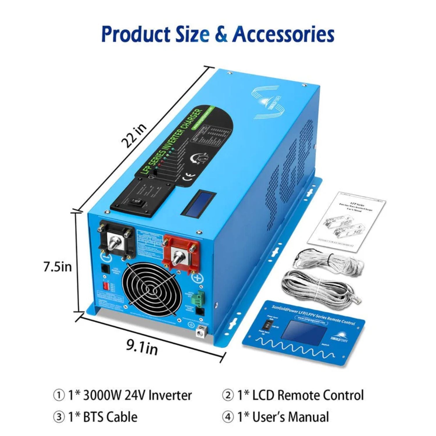 SunGold Power 3000W DC 24V Pure Sine Wave Inverter With Charger dimension