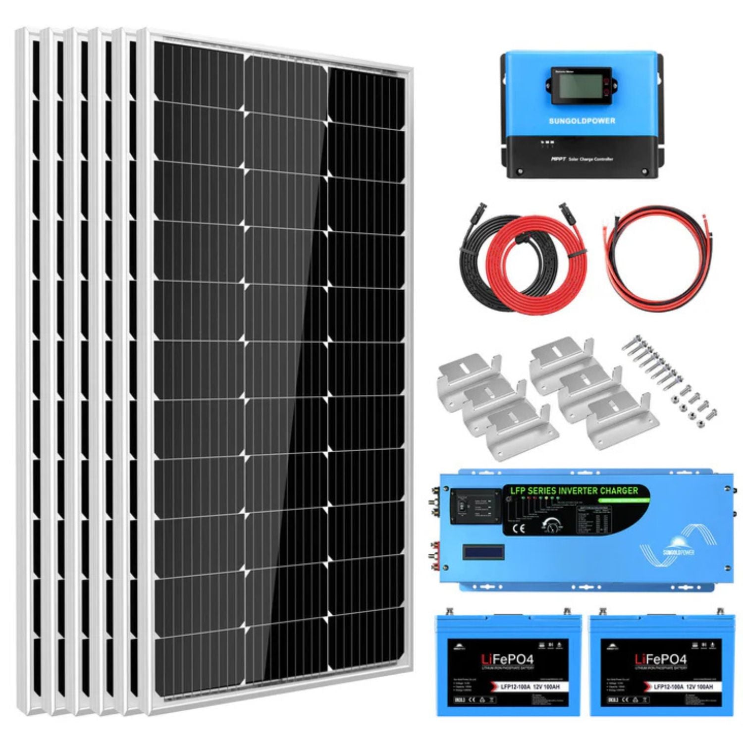 SunGold Power 3000W Inverter 12VDC Off Grid Solar Kit 2 x 100 Lithium Battery