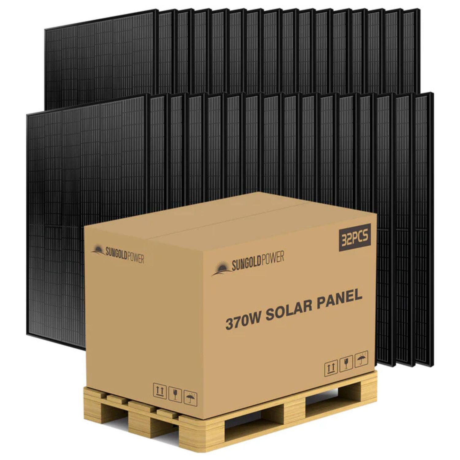 SunGold Power 370W Mono Black Perc Solar Panel Full Pallet (32 Panels) with box