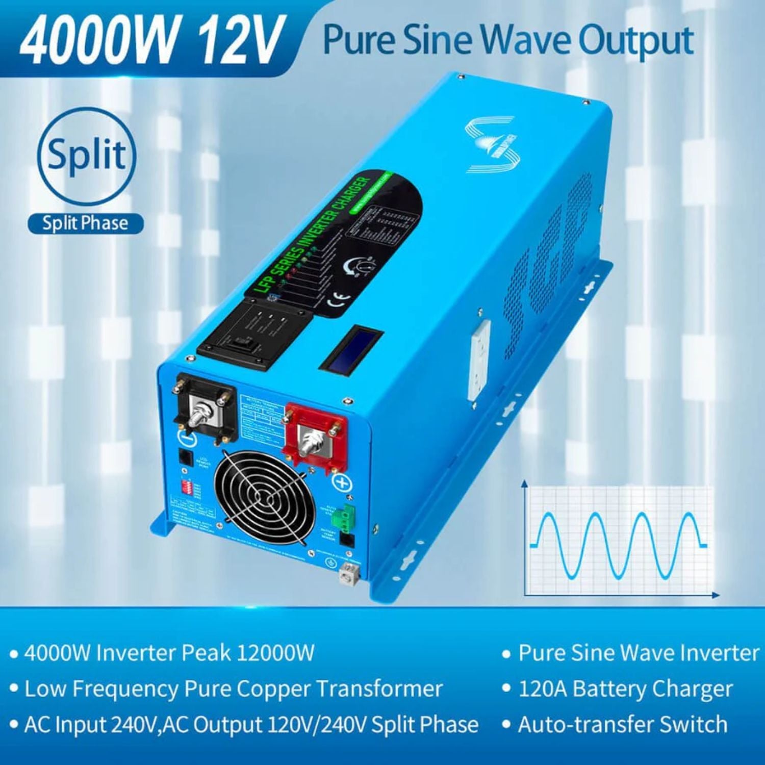 SunGold Power 4000W DC 12V Split Phase Pure Sine Wave Inverter With Charger - Features