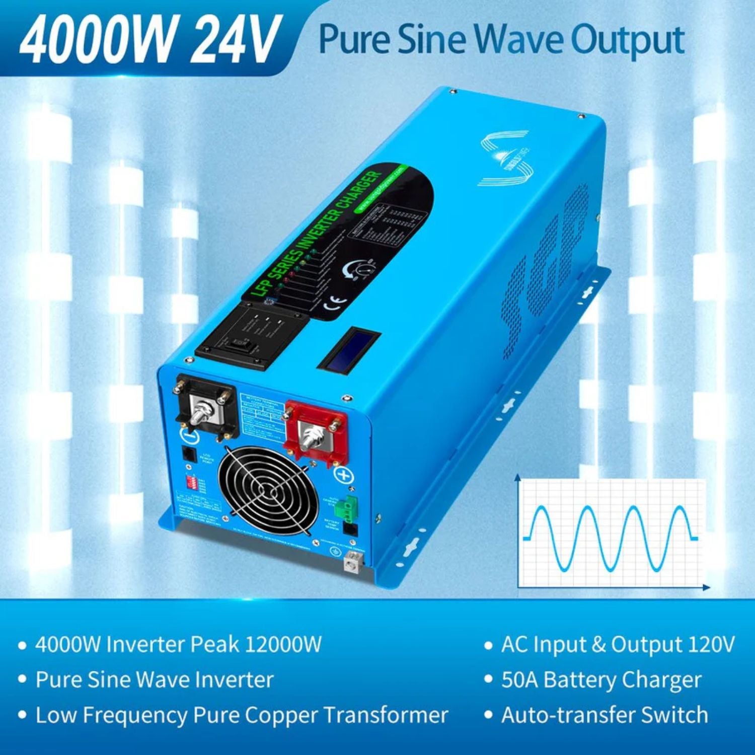 SunGold Power 4000W DC 24V Pure Sine Wave Inverter With Charger - Features