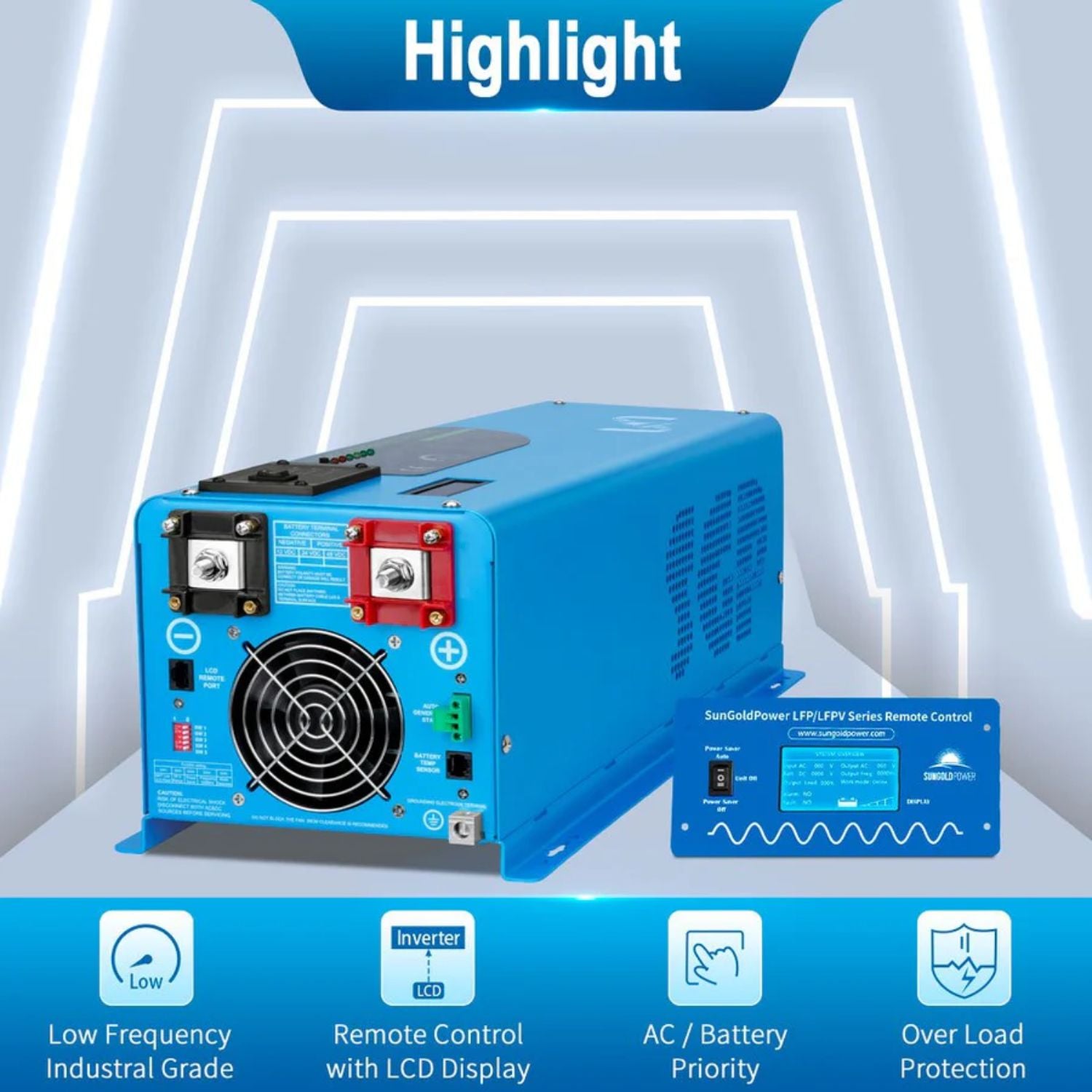 SunGold Power 4000W DC 24V Pure Sine Wave Inverter With Charger - Highlight