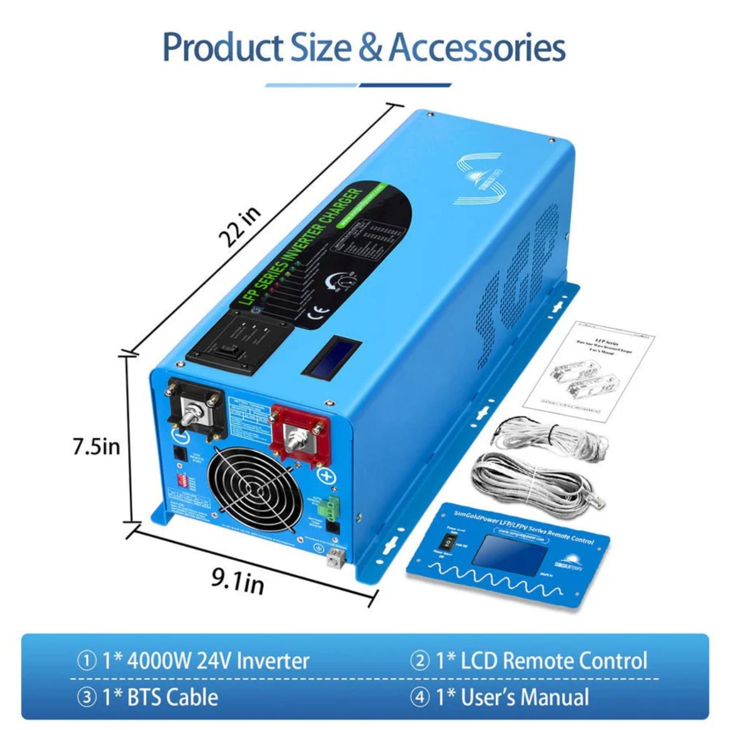 SunGold Power 4000W DC 24V Pure Sine Wave Inverter With Charger dimension
