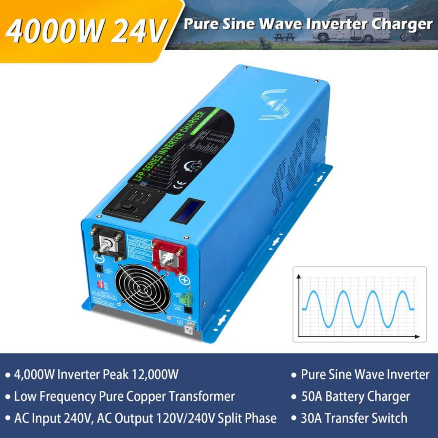 SunGold Power 4000W DC 24V Split Phase Pure Sine Wave Inverter With Charger - Features
