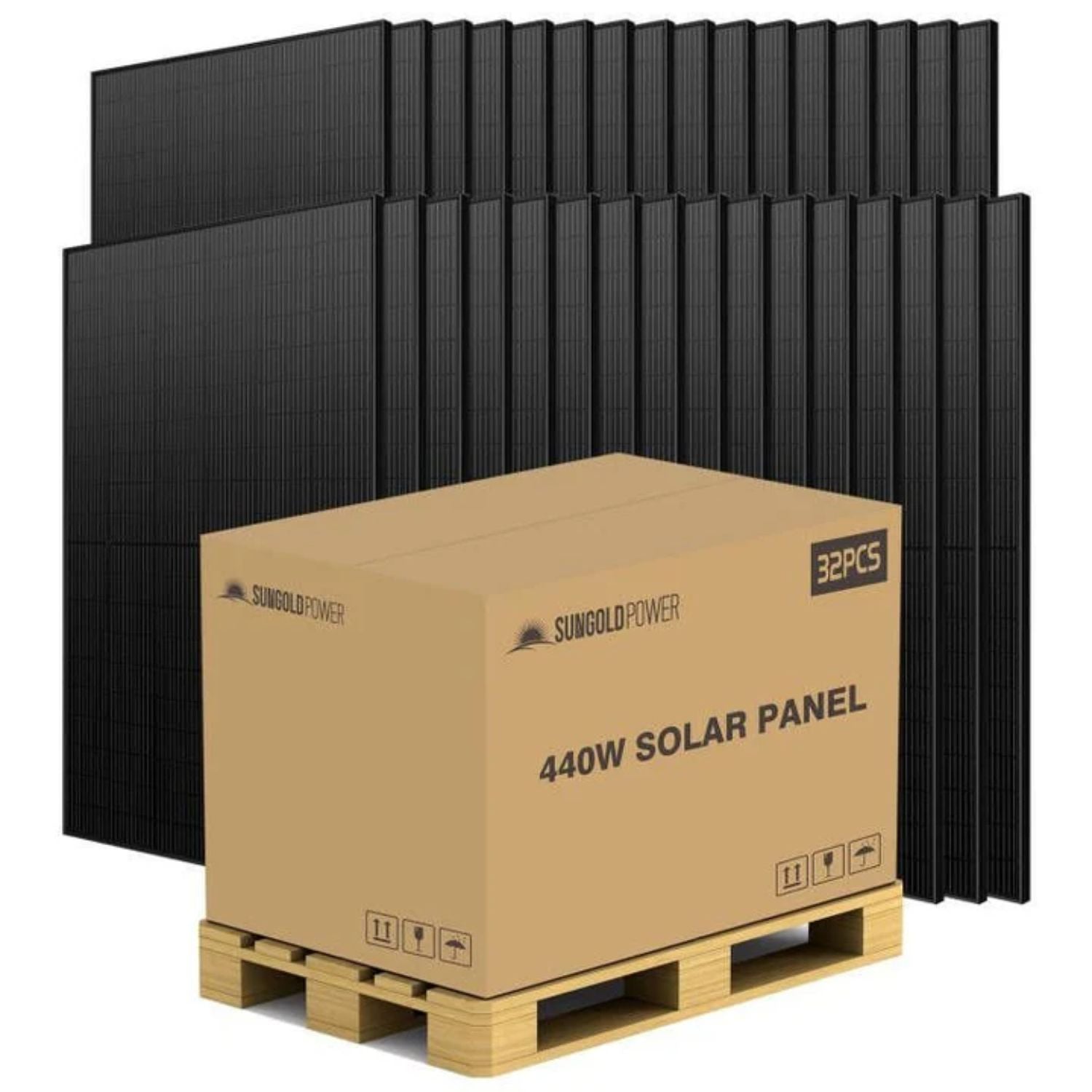SunGold Power 440W Mono Black Perc Solar Panel Full Pallet (32 Panels)