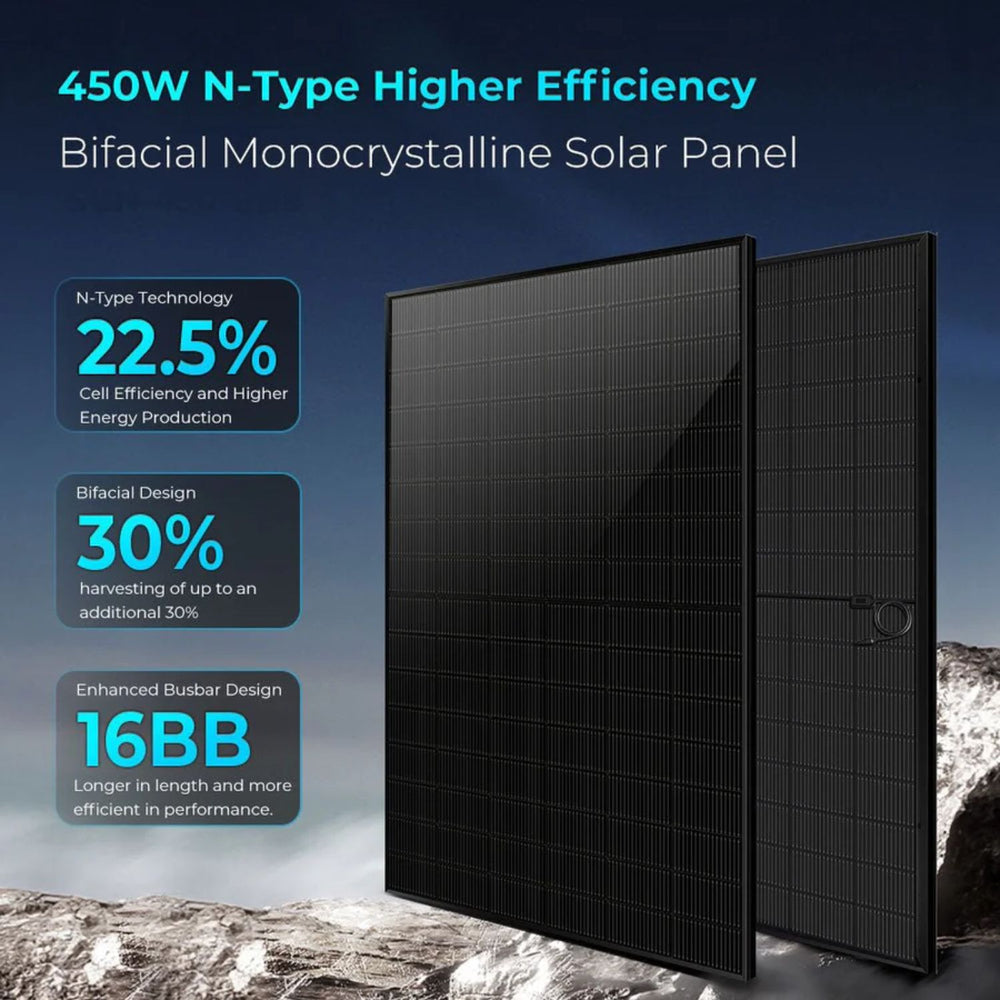 SunGold Power 450 Watt Bifacial Solar Panel - 450W N-Type Higher Efficiency 
