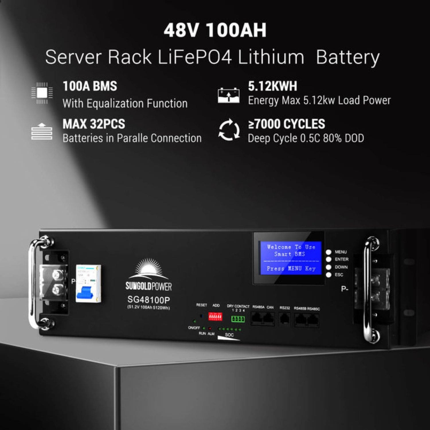 SunGold Power 48V 100AH Server Rack Lithium Battery