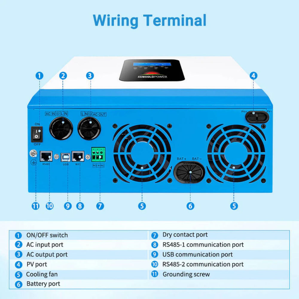 SunGold Power 5000W 48V Solar Charger Inverter - Wiring Terminal