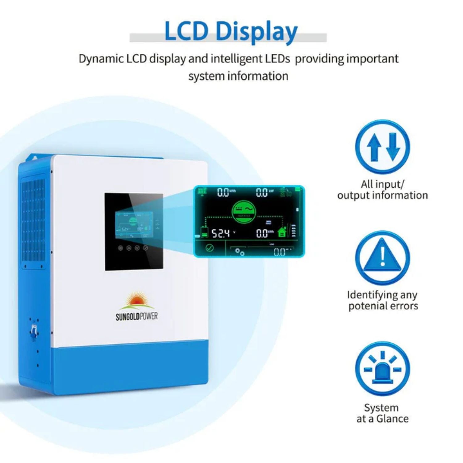SunGold Power 5000W 48V Solar Charger Inverter LCD Display