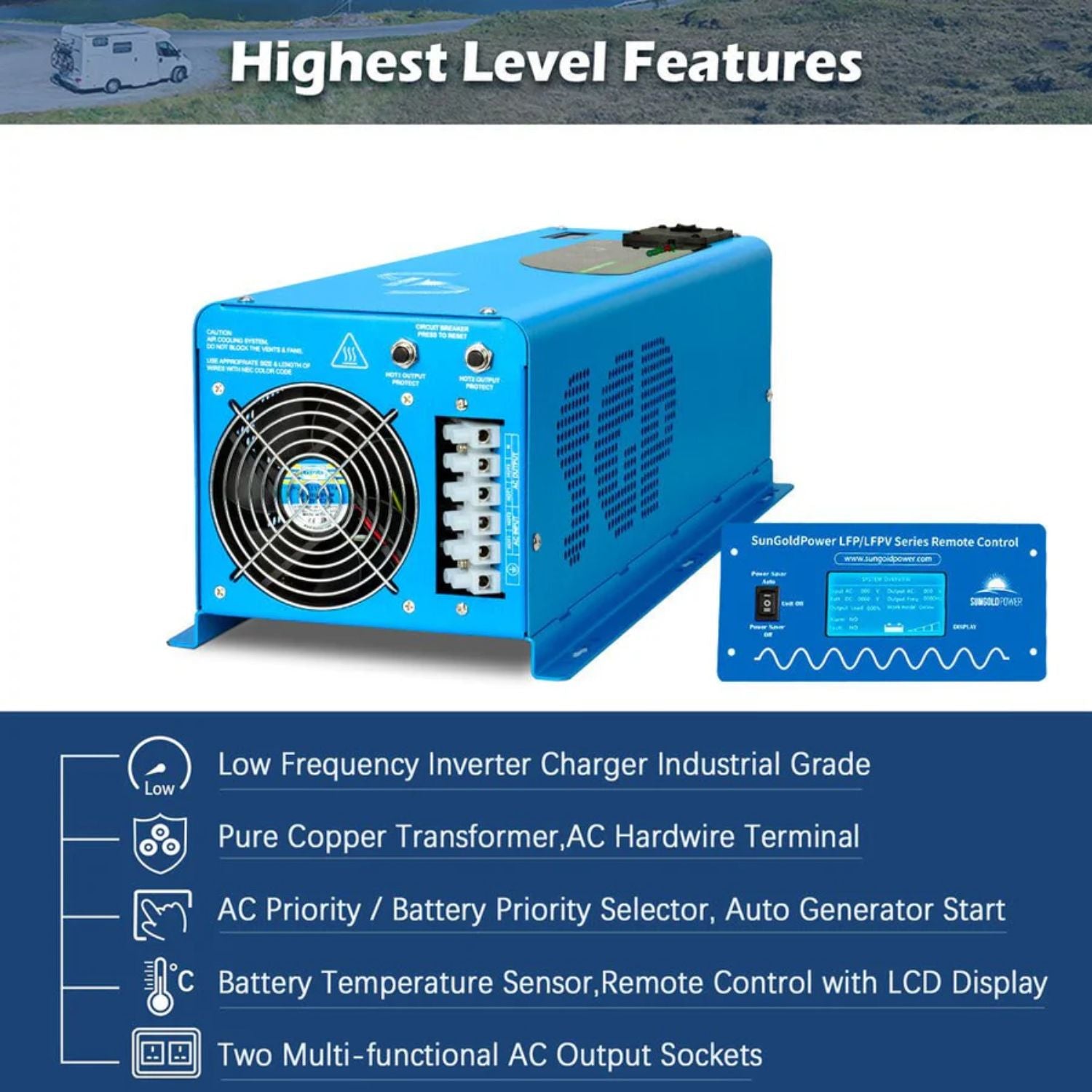 SunGold Power 6000W DC 24V Split Phase Pure Sine Wave Inverter With Charger  - highest level features