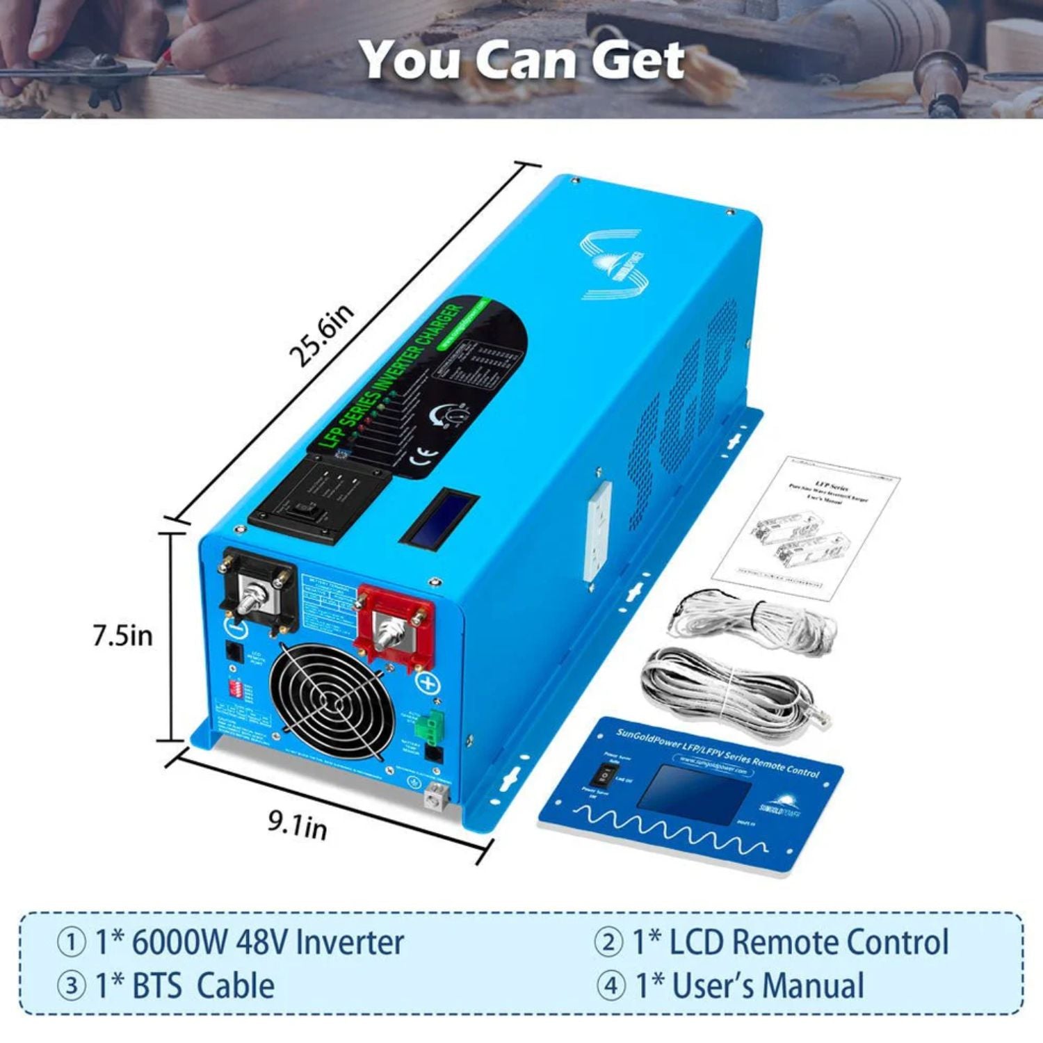 SunGold Power 6000W DC 48V Split Phase Pure Sine Wave Inverter With Charger  - dimensions