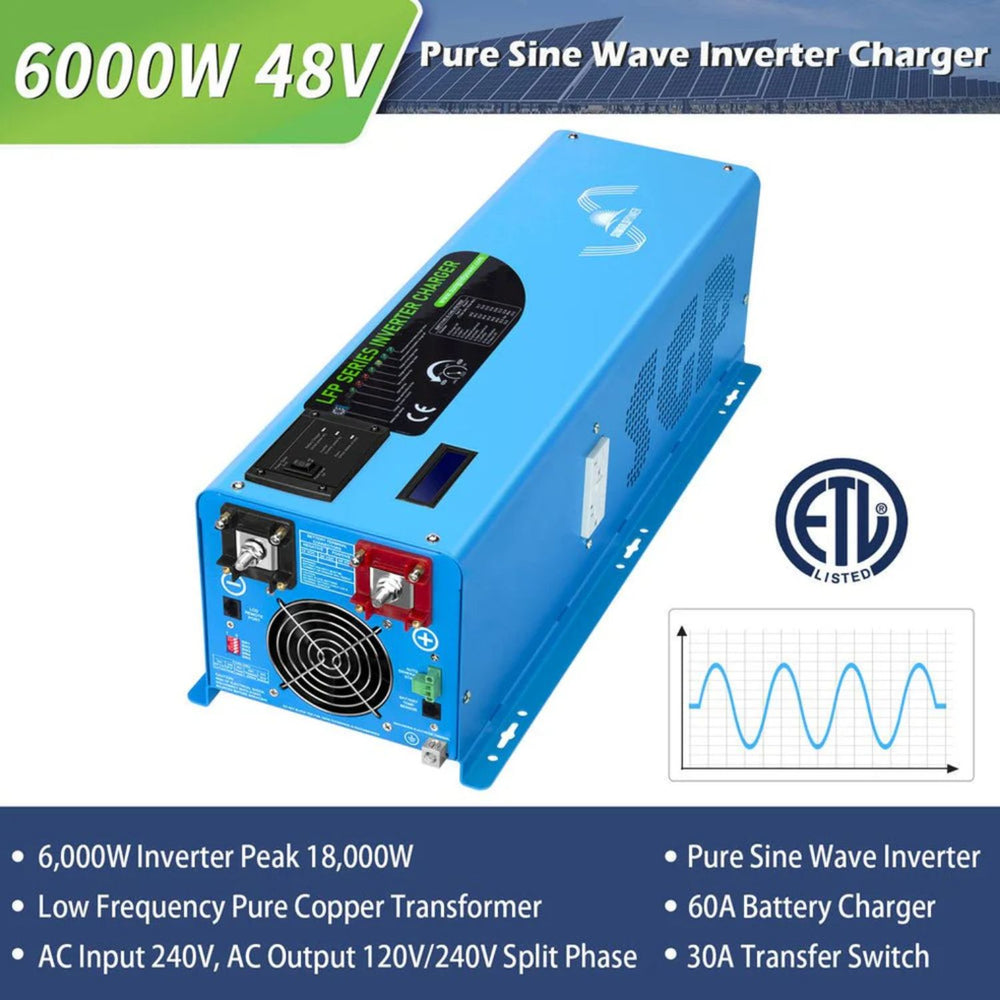 SunGold Power 6000W DC 48V Split Phase Pure Sine Wave Inverter With Charger - features