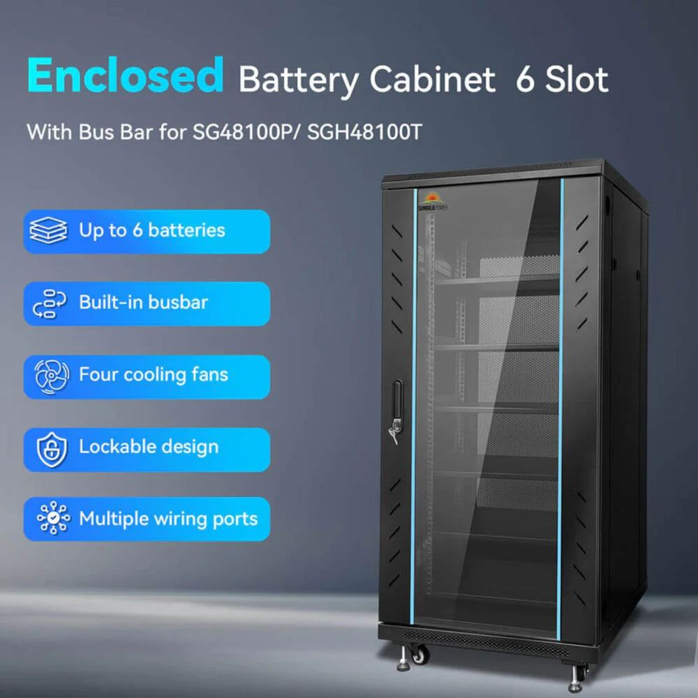 SunGold Power Enclosed Battery Cabinet 6 Slot with Bus Bar - Features