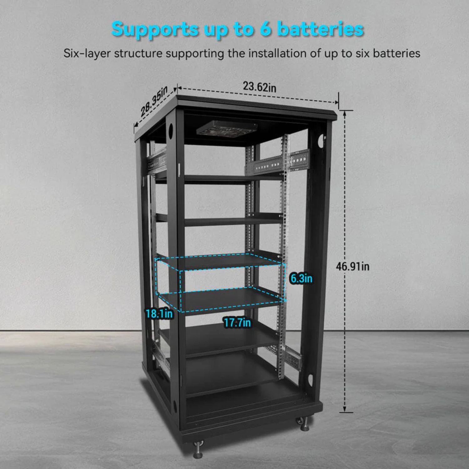 SunGold Power Enclosed Battery Cabinet 6 Slot with Bus Bar dimensions 