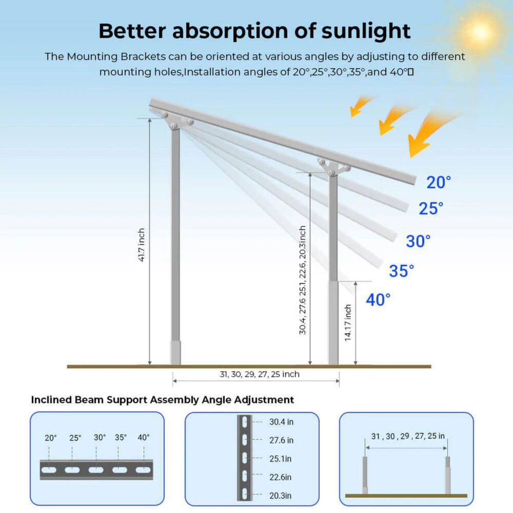 SunGold Power Modular & Expandable Ground Mount Brackets - Better Absorption of Sunlight